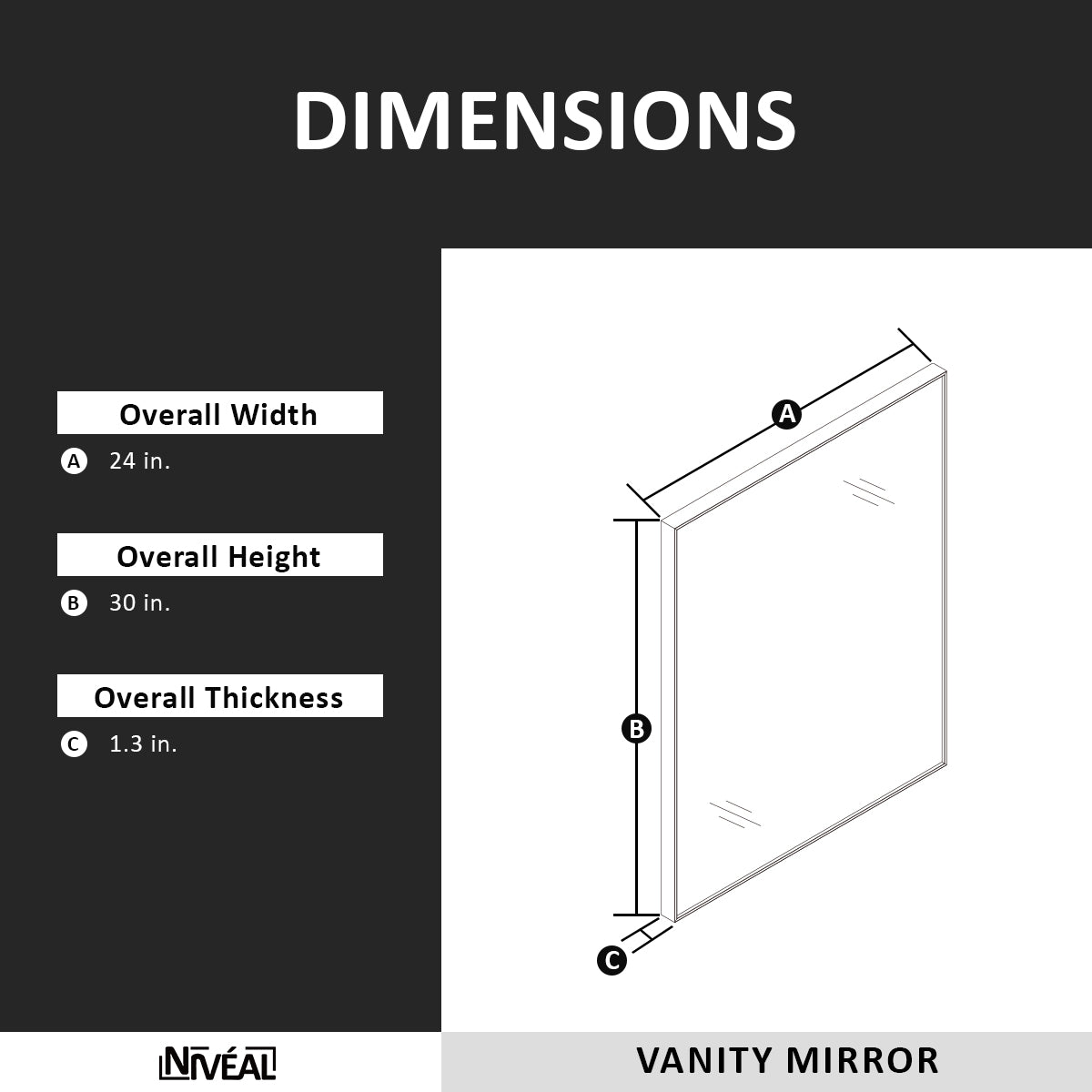 Niveal SE Series Aura Rectangular Framed Wall Bathroom Vanity Mirror