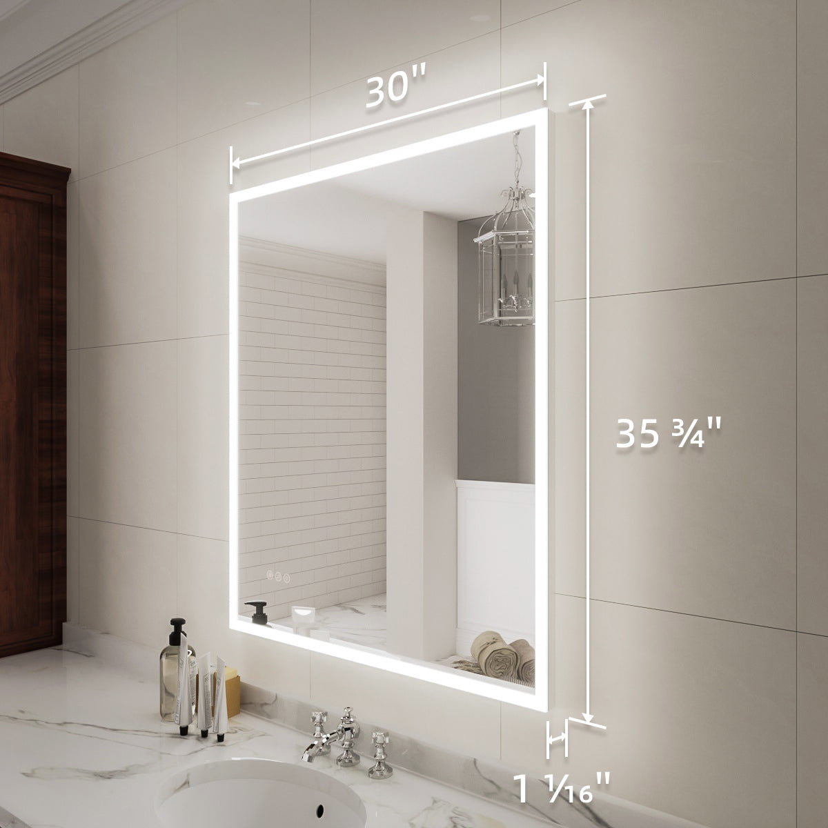 Niveal LMC Series Rectangular Frameless LED Wall Bathroom Vanity Mirror in Silver