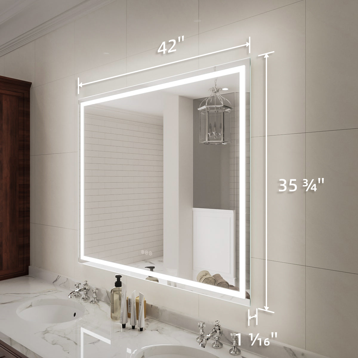Niveal LMD Series Rectangular Frameless LED Wall Bathroom Vanity Mirror in Silver