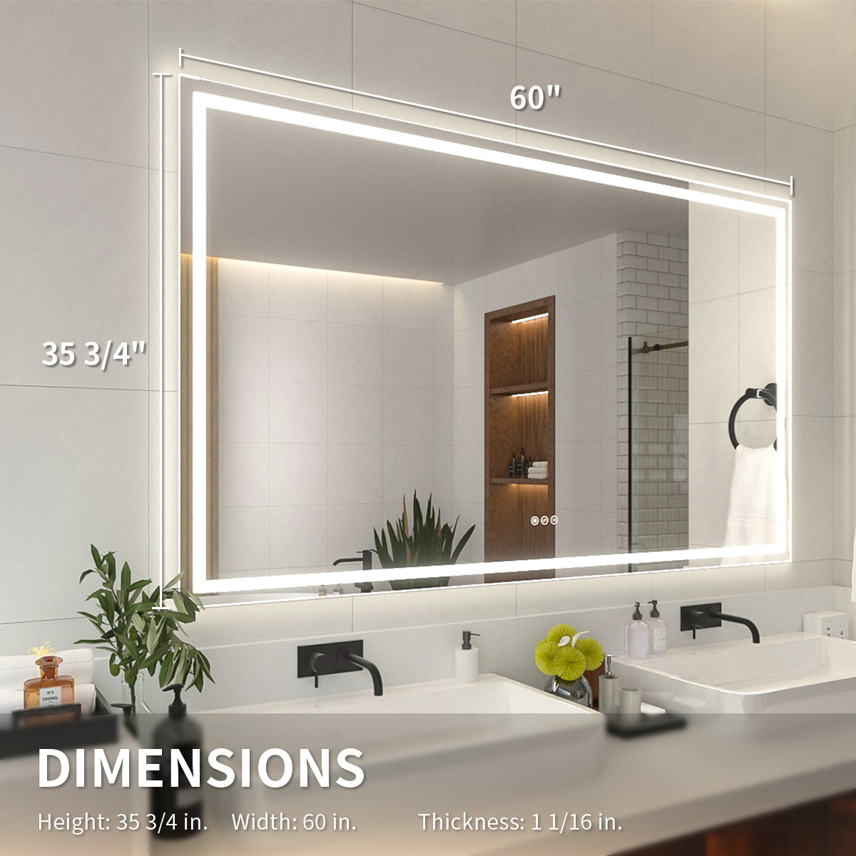 Niveal LMI Series Rectangular Frameless LED Wall Bathroom Vanity Mirror
