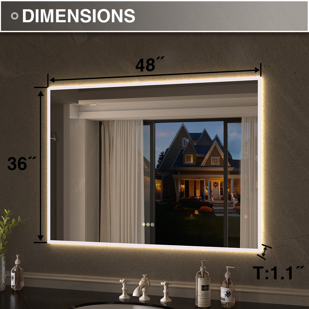 Shimmer Rectangular Frameless Anti-Fog LED Light Dimmable Wall Bathroom Vanity Mirror in Polished Crystal