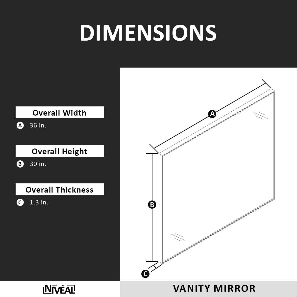 Niveal SE Series Aura Rectangular Framed Wall Bathroom Vanity Mirror