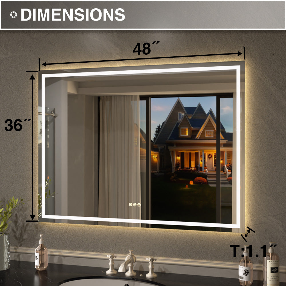 Luma Rectangular Frameless Anti-Fog LED Light Dimmable Wall Bathroom Vanity Mirror in Polished Crystal
