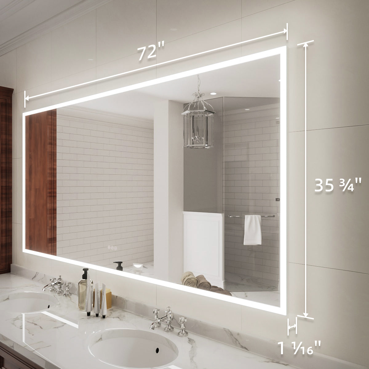 Niveal LMC Series Rectangular Frameless LED Wall Bathroom Vanity Mirror in Silver