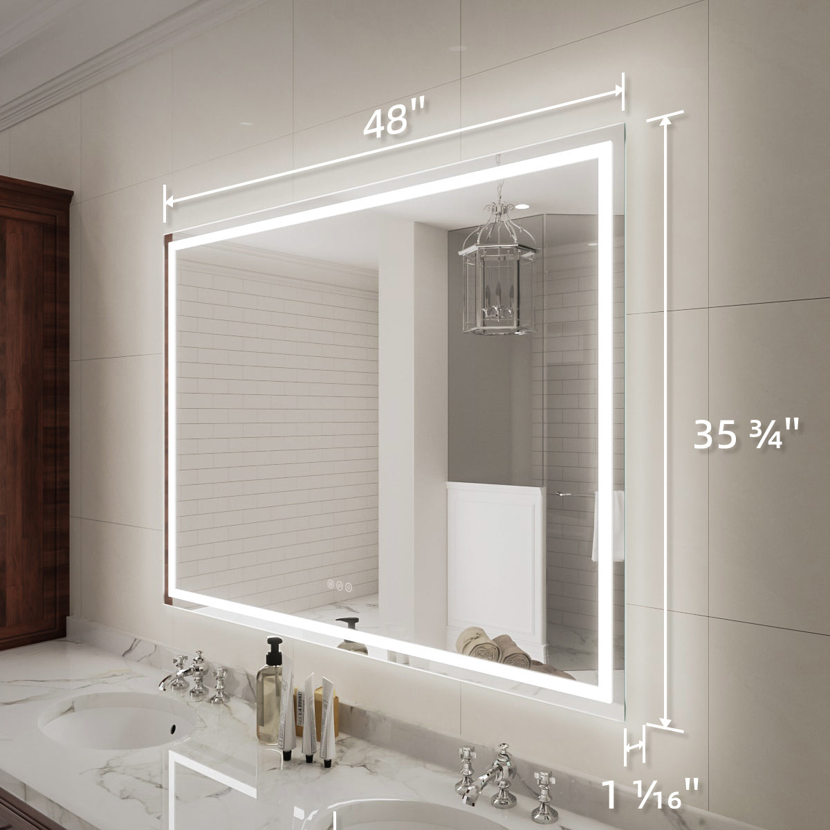 Niveal LMD Series Rectangular Frameless LED Wall Bathroom Vanity Mirror in Silver