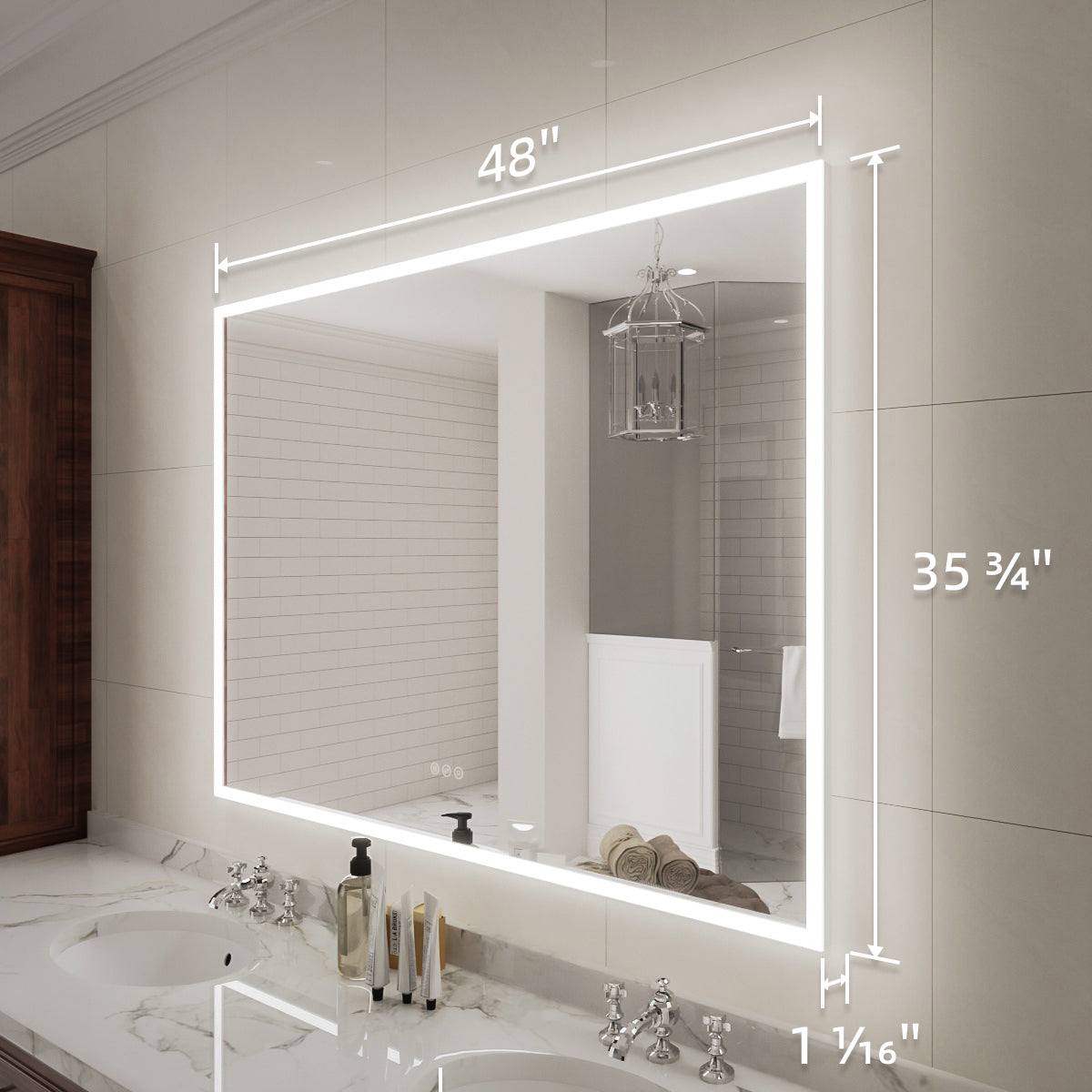 Niveal LMC Series Rectangular Frameless LED Wall Bathroom Vanity Mirror in Silver
