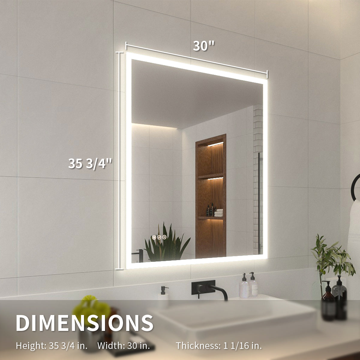 Niveal LMO Series Rectangular Frameless LED Wall Bathroom Vanity Mirror