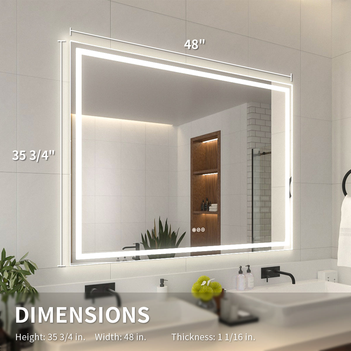 Niveal LMI Series Rectangular Frameless LED Wall Bathroom Vanity Mirror