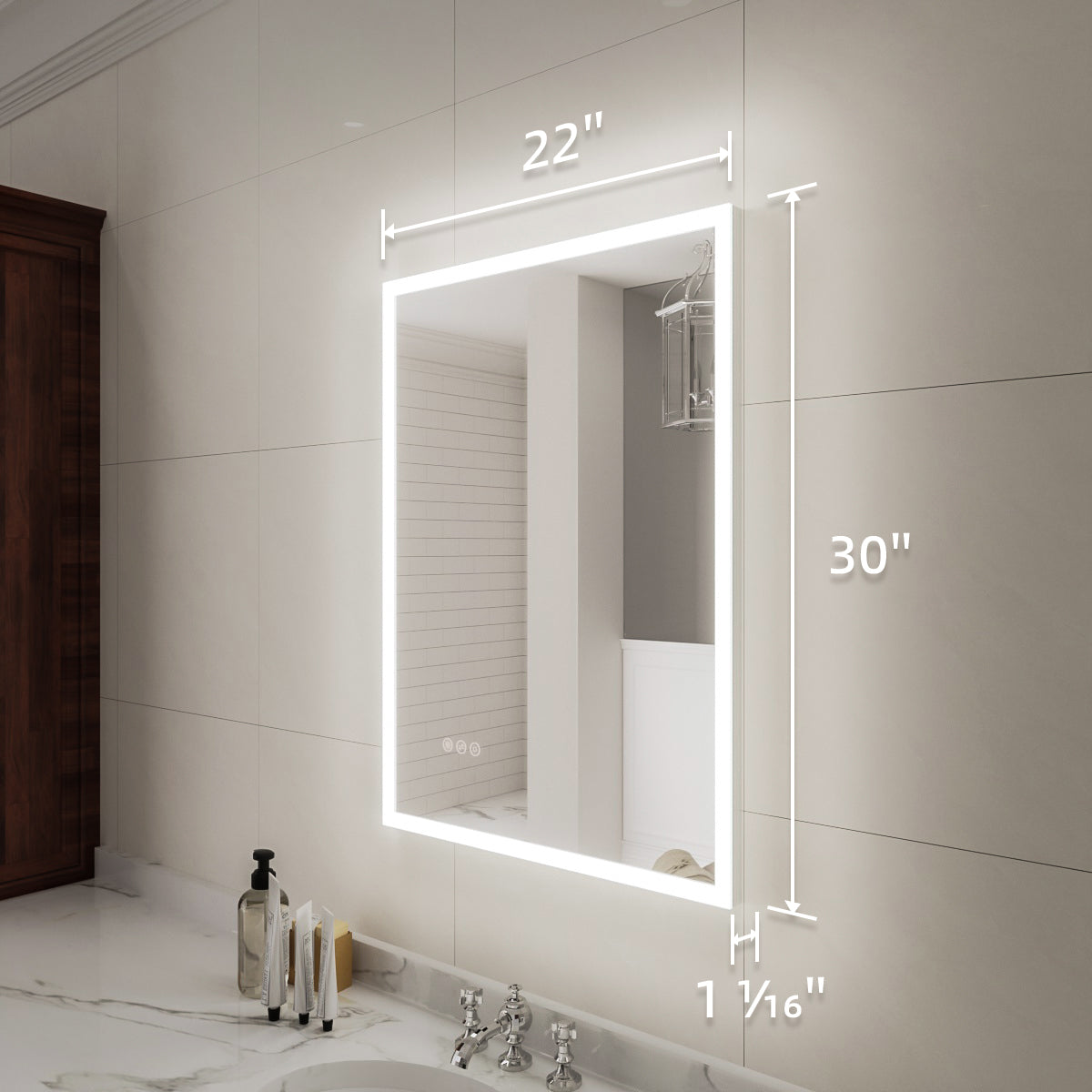 Niveal LMC Series Rectangular Frameless LED Wall Bathroom Vanity Mirror in Silver