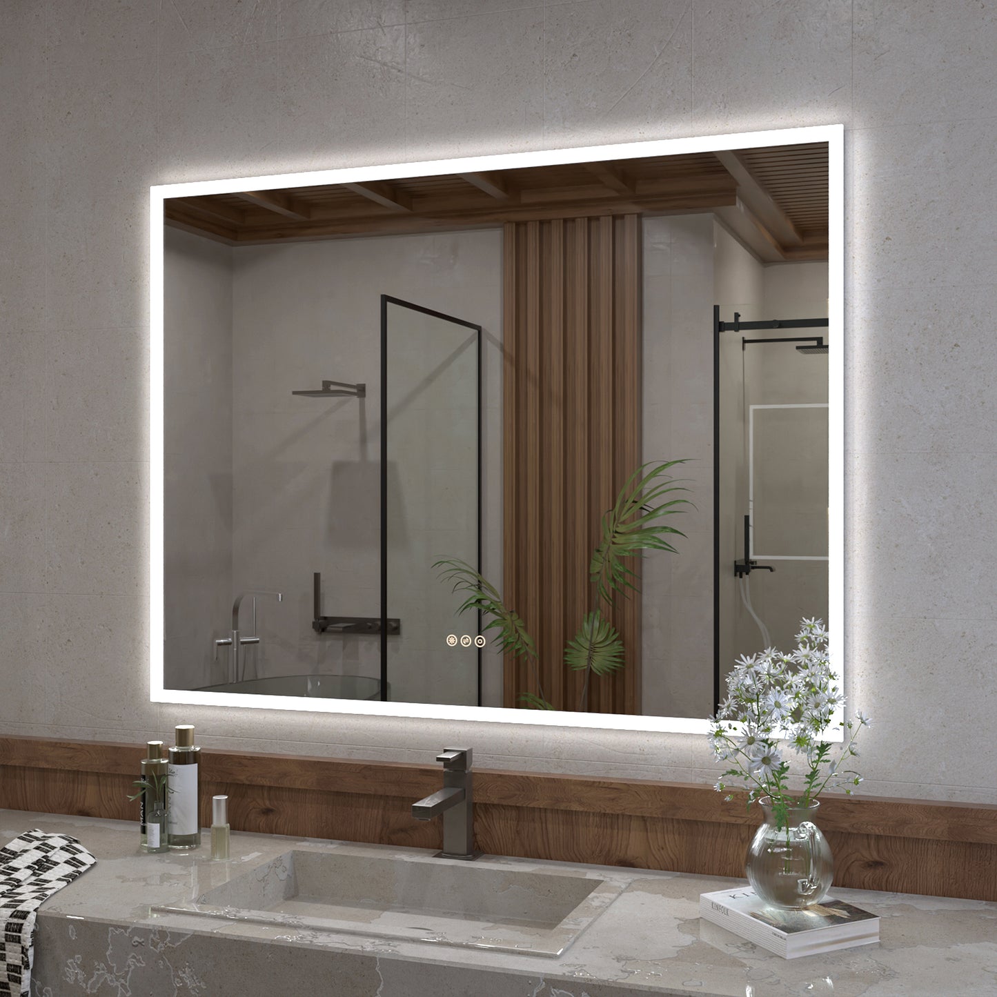 Musci Rectangular Frameless LED Wall Bathroom Vanity Mirror