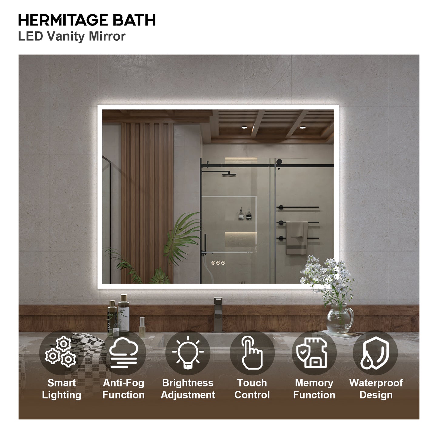 Musci Rectangular Frameless LED Wall Bathroom Vanity Mirror