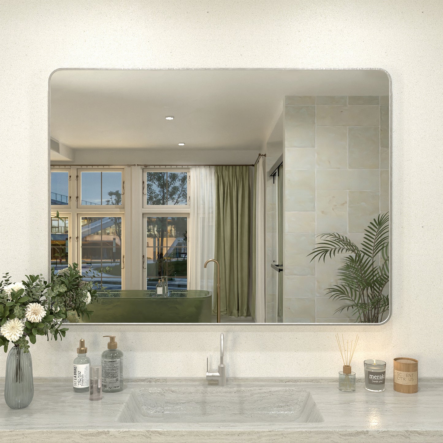 Zyphi 48 in. W x 36 in. H Rectangular Framed Wall Bathroom Vanity Mirror