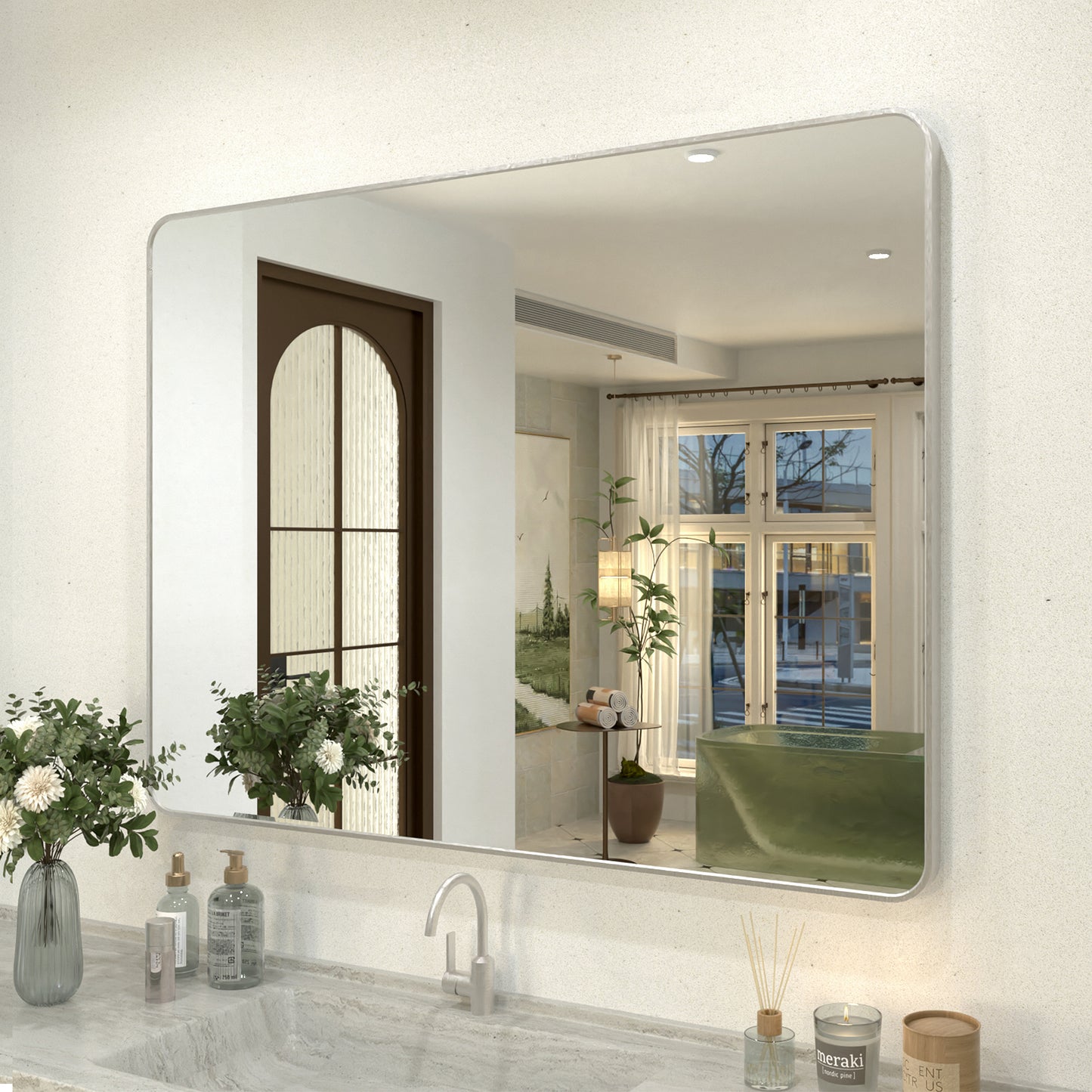 Zyphi 48 in. W x 36 in. H Rectangular Framed Wall Bathroom Vanity Mirror