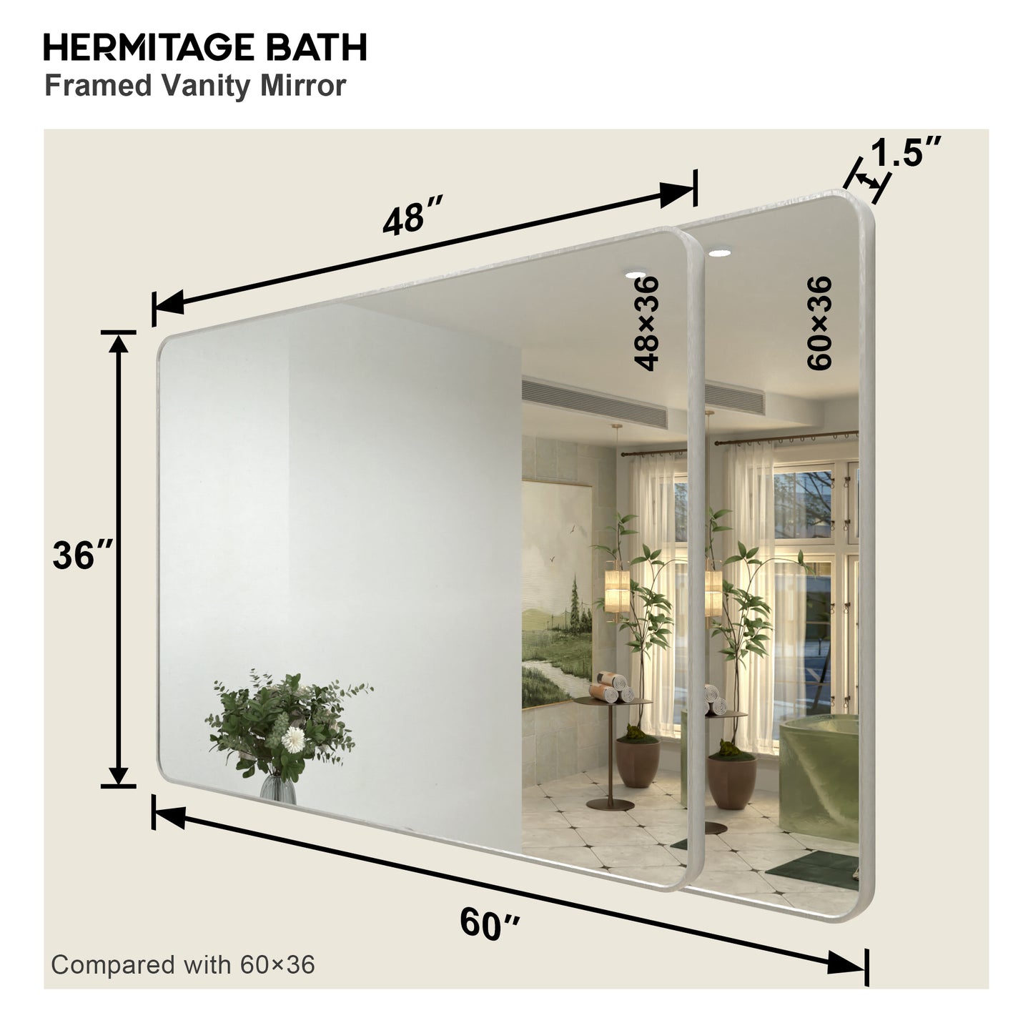 Zyphi 48 in. W x 36 in. H Rectangular Framed Wall Bathroom Vanity Mirror