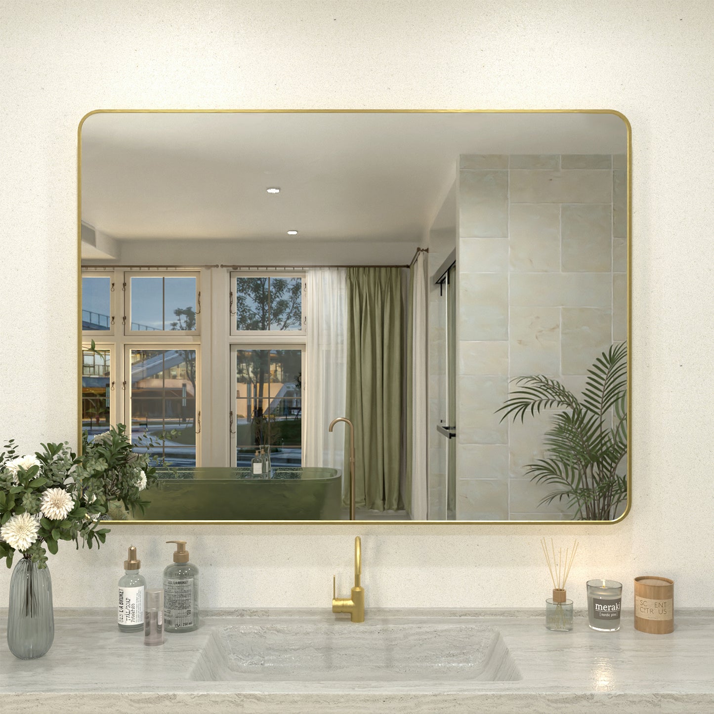 Zyphi 48 in. W x 36 in. H Rectangular Framed Wall Bathroom Vanity Mirror