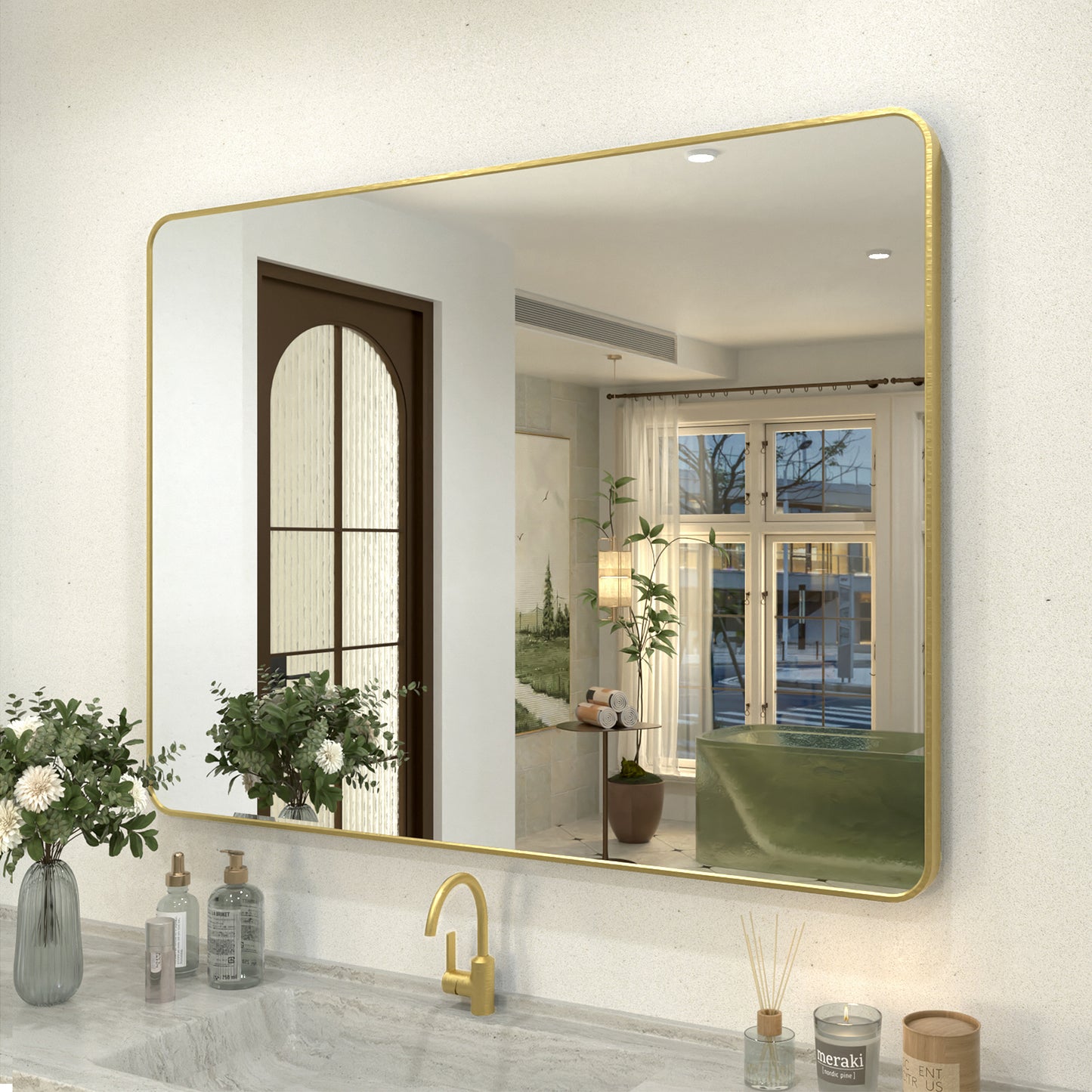 Zyphi 48 in. W x 36 in. H Rectangular Framed Wall Bathroom Vanity Mirror