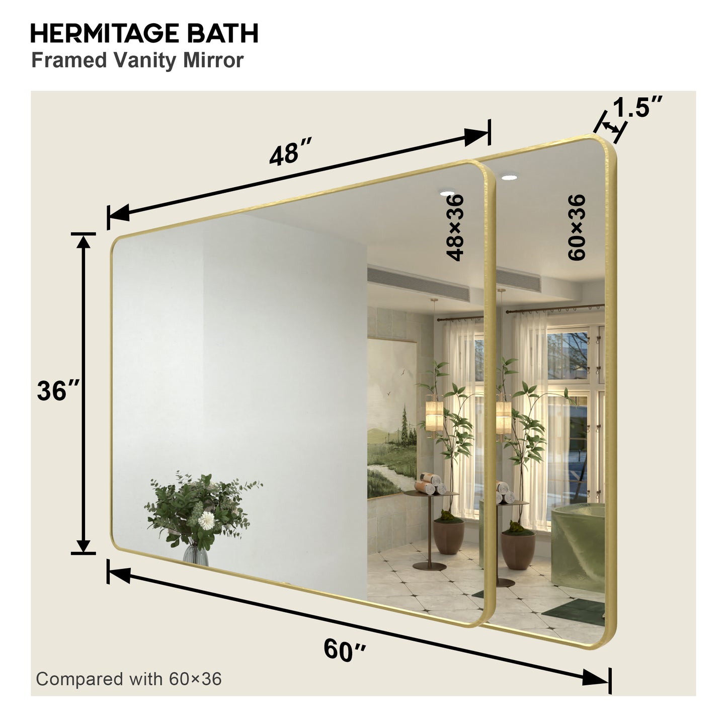 Zyphi 48 in. W x 36 in. H Rectangular Framed Wall Bathroom Vanity Mirror