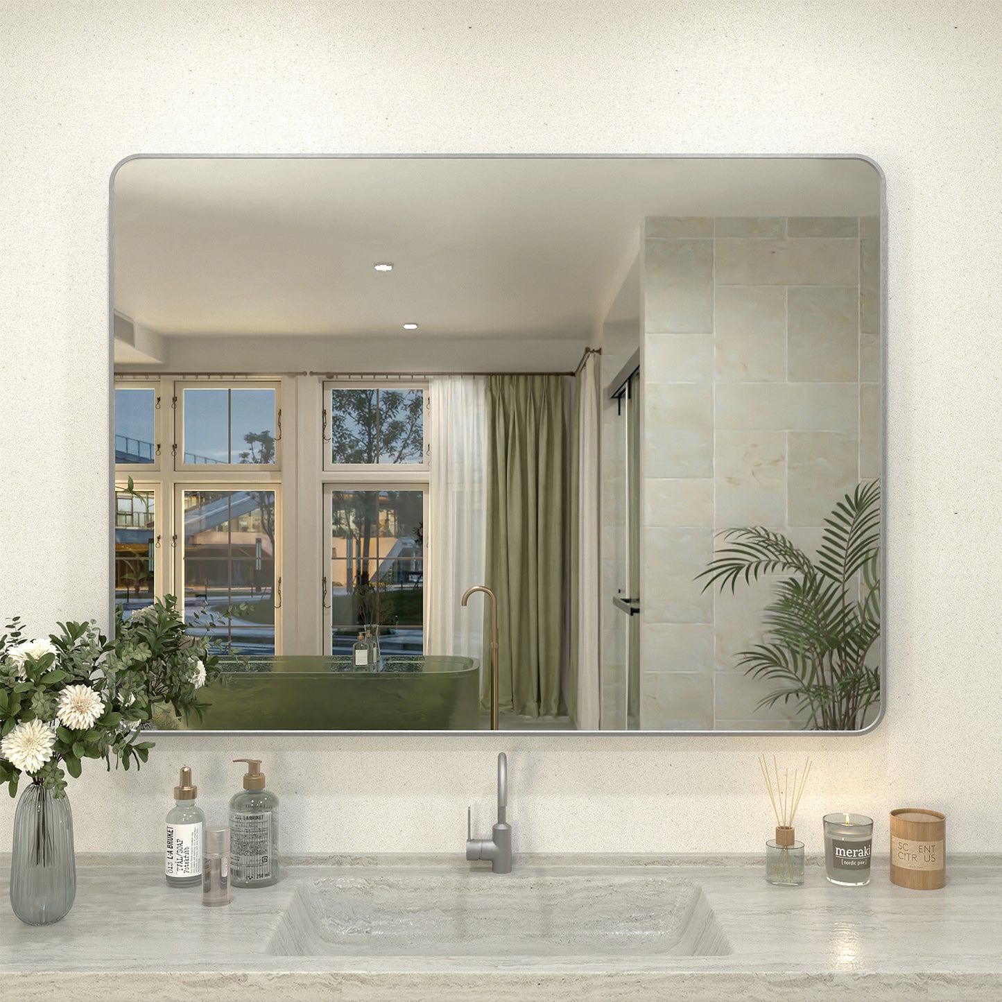Zyphi 48 in. W x 36 in. H Rectangular Framed Wall Bathroom Vanity Mirror