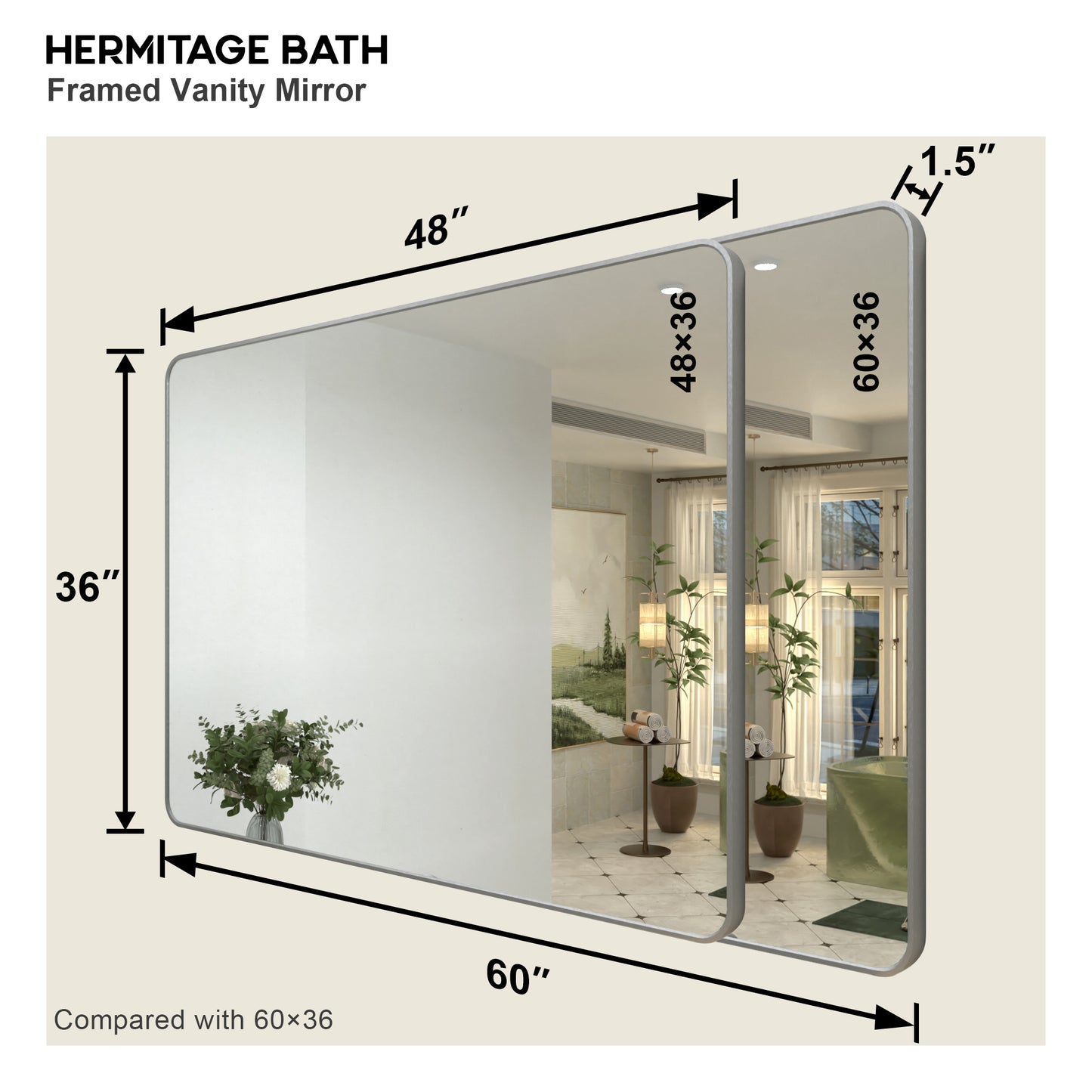 Zyphi 48 in. W x 36 in. H Rectangular Framed Wall Bathroom Vanity Mirror