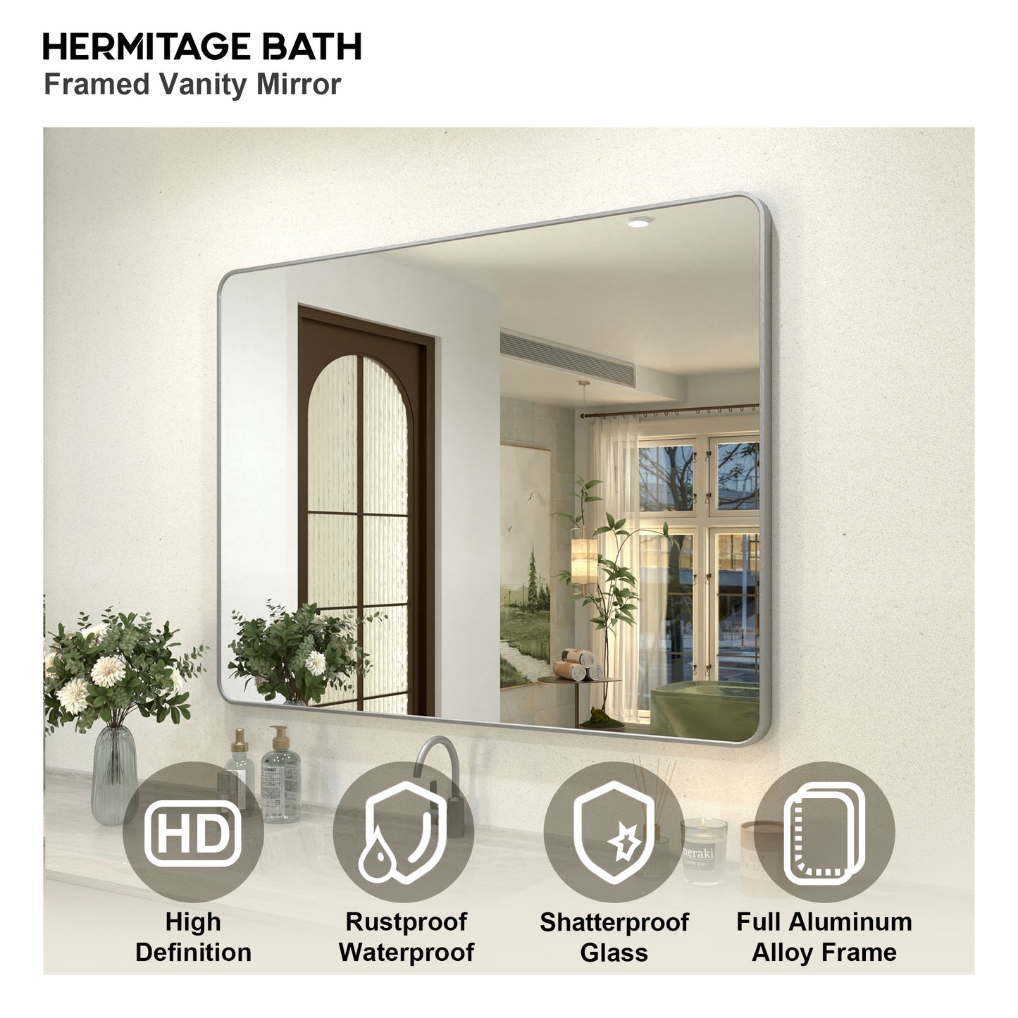 Zyphi 48 in. W x 36 in. H Rectangular Framed Wall Bathroom Vanity Mirror