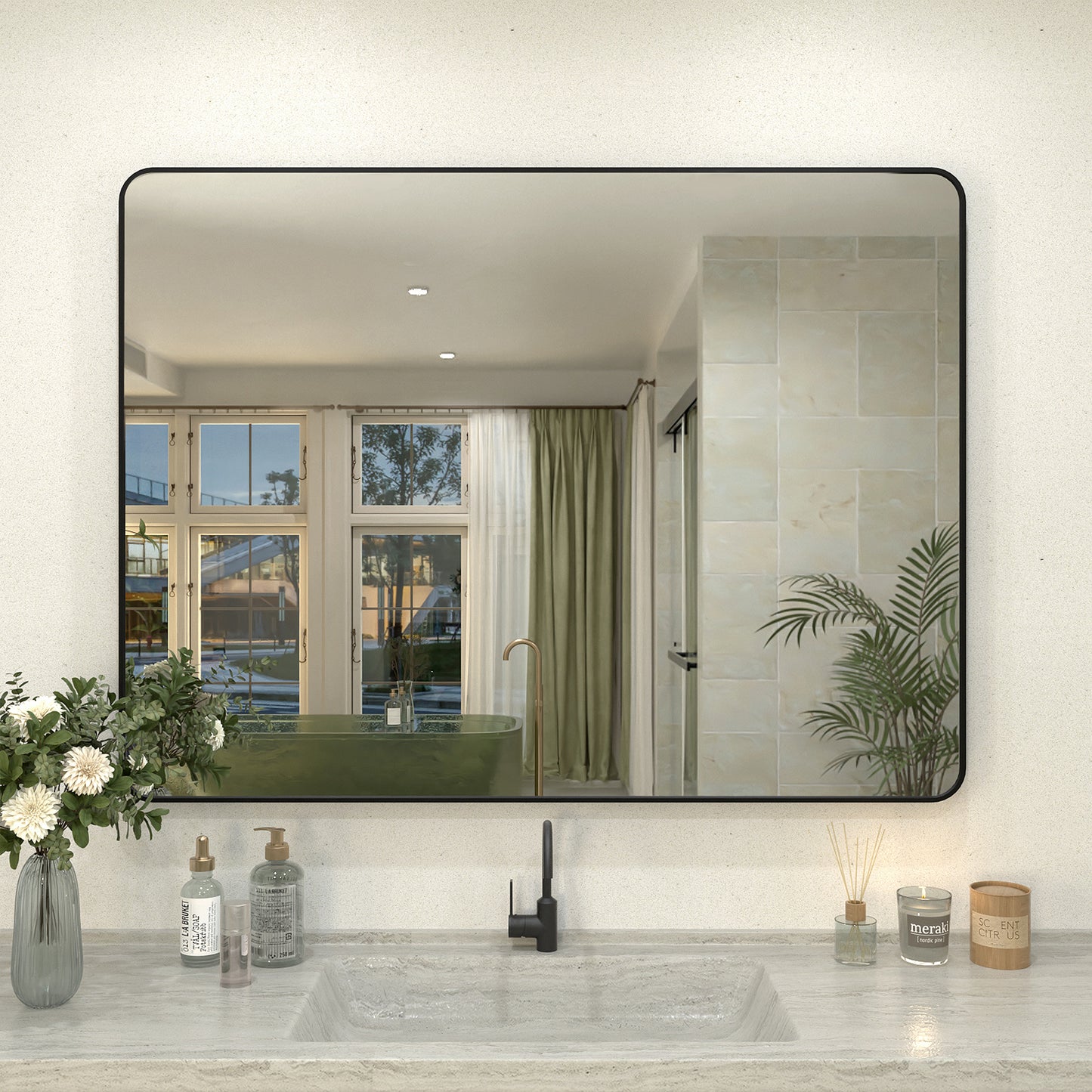 Zyphi 48 in. W x 36 in. H Rectangular Framed Wall Bathroom Vanity Mirror