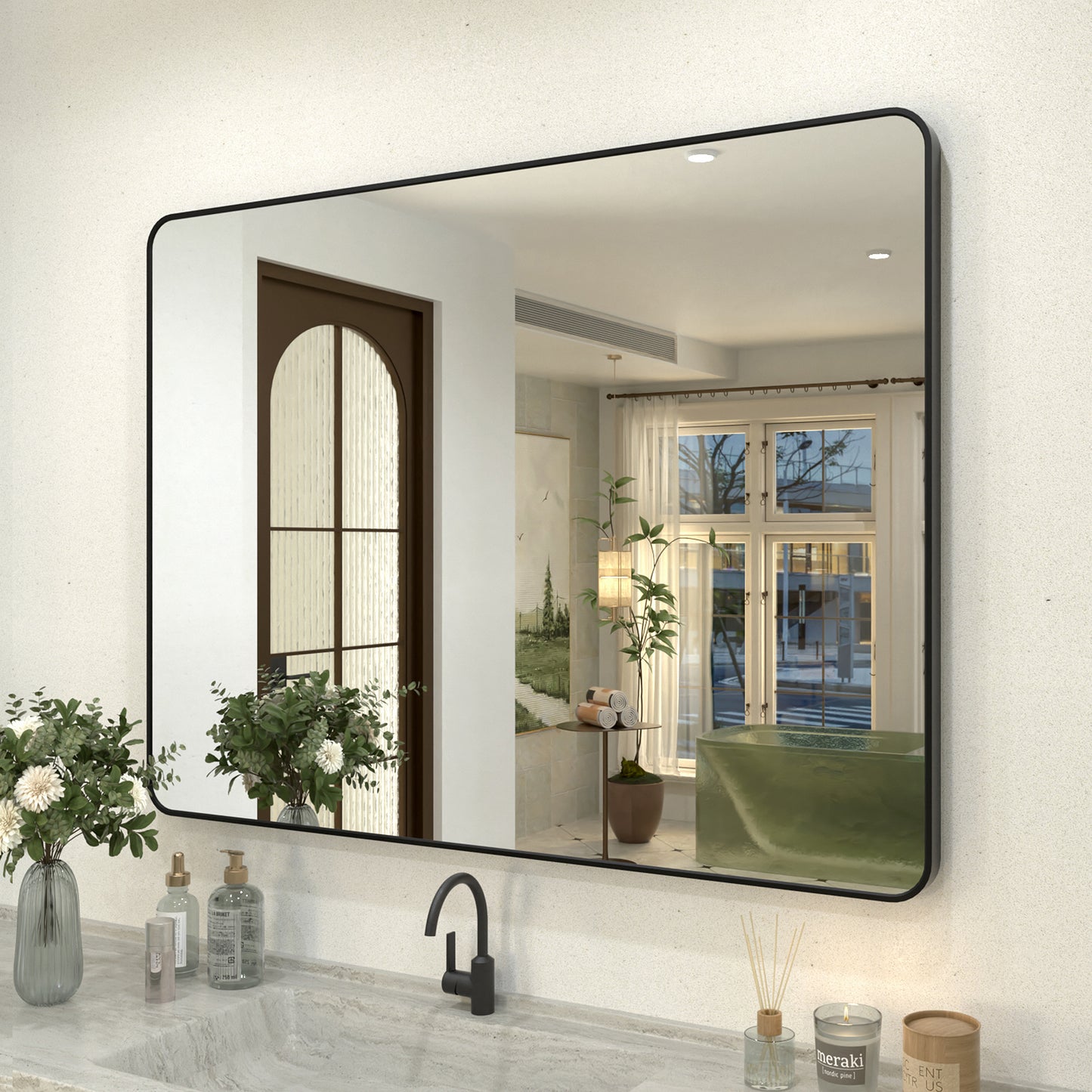 Zyphi 48 in. W x 36 in. H Rectangular Framed Wall Bathroom Vanity Mirror