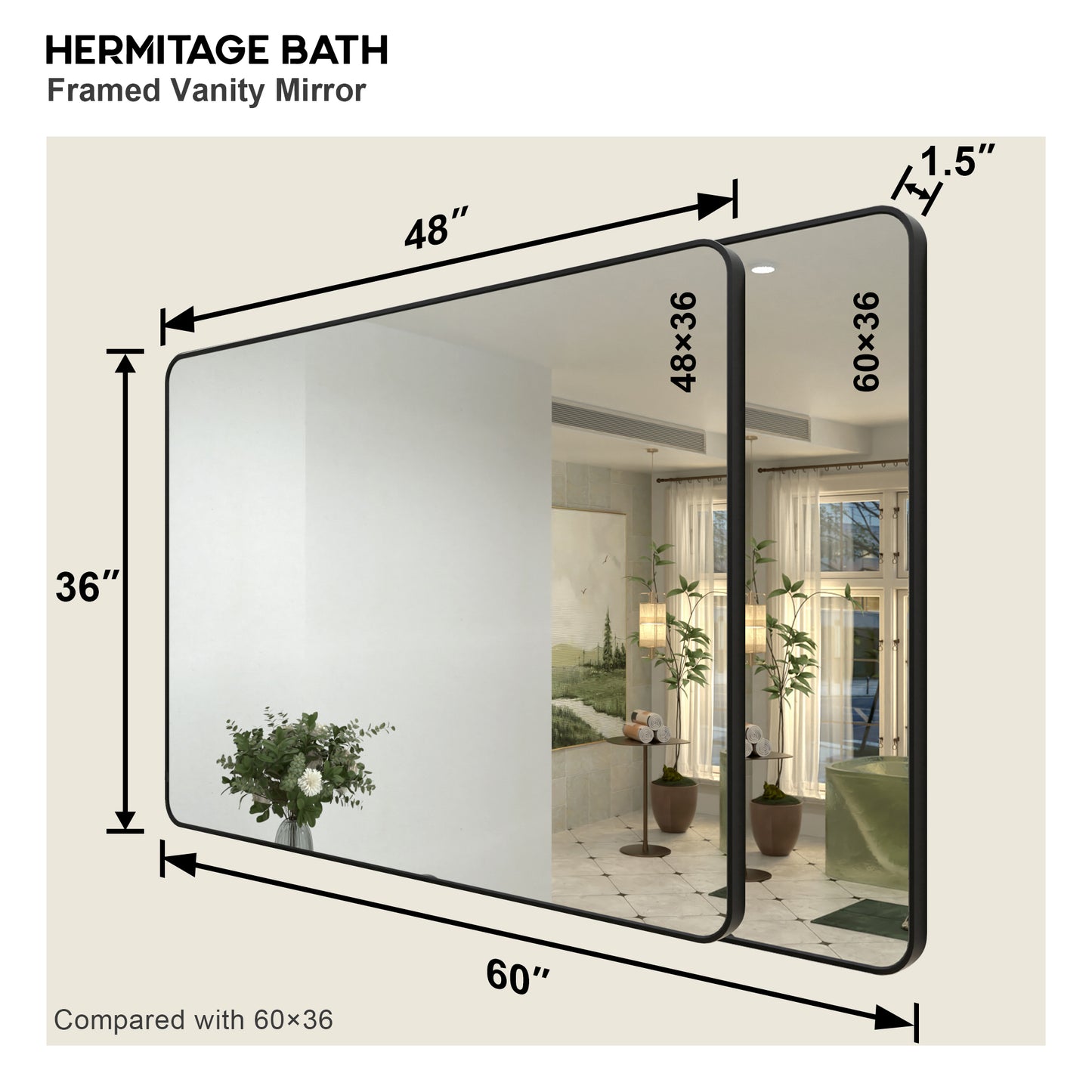 Zyphi 48 in. W x 36 in. H Rectangular Framed Wall Bathroom Vanity Mirror