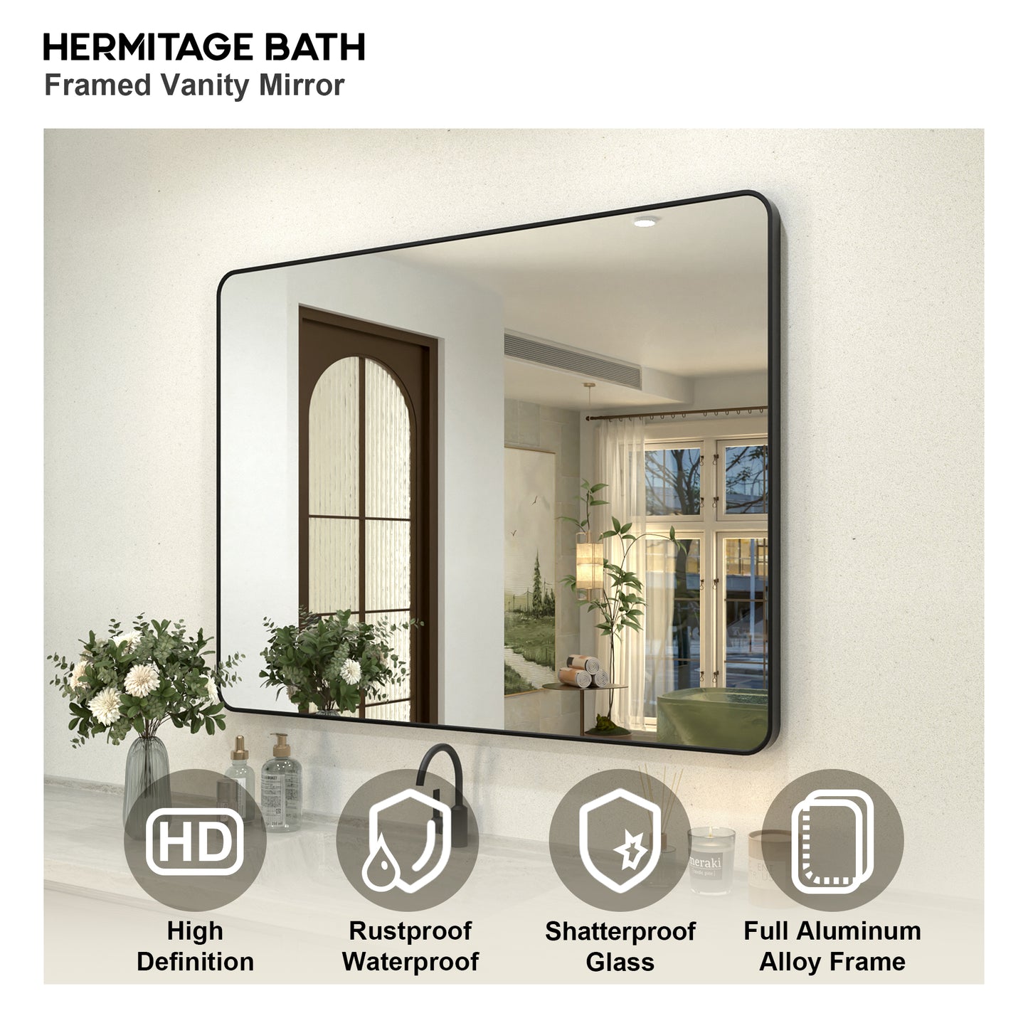 Kielo 48 in. W x 36 in. H Rectangular Framed Wall Bathroom Vanity Mirror