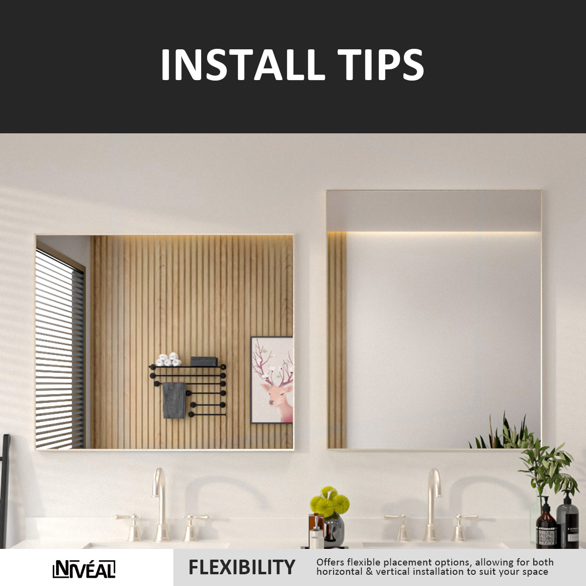 Niveal SE Series Aura Rectangular Framed Wall Bathroom Vanity Mirror