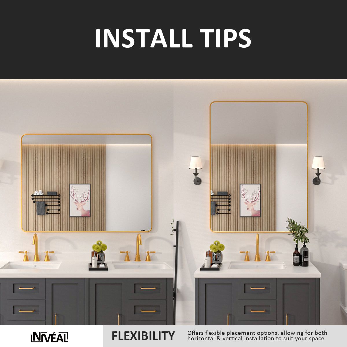 Niveal SM Series Rectangular Framed Wall Bathroom Vanity Mirror