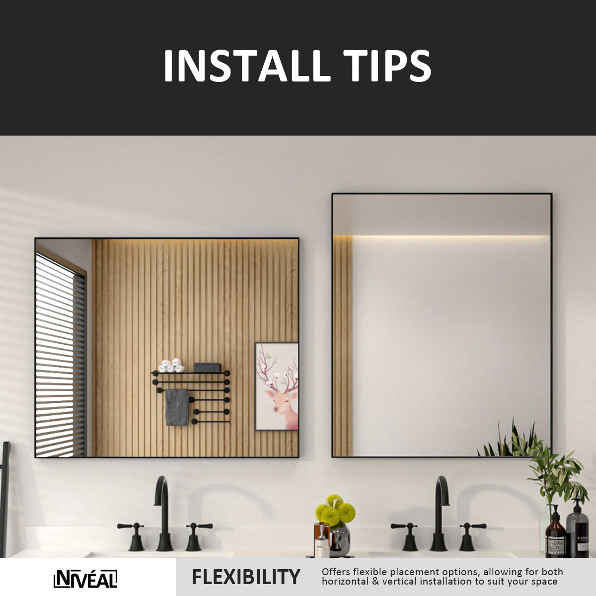 Niveal SE Series Aura Rectangular Framed Wall Bathroom Vanity Mirror