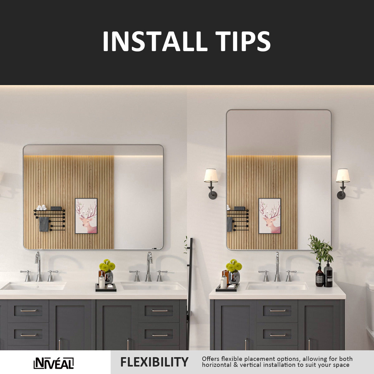 Niveal SM Series Rectangular Framed Wall Bathroom Vanity Mirror