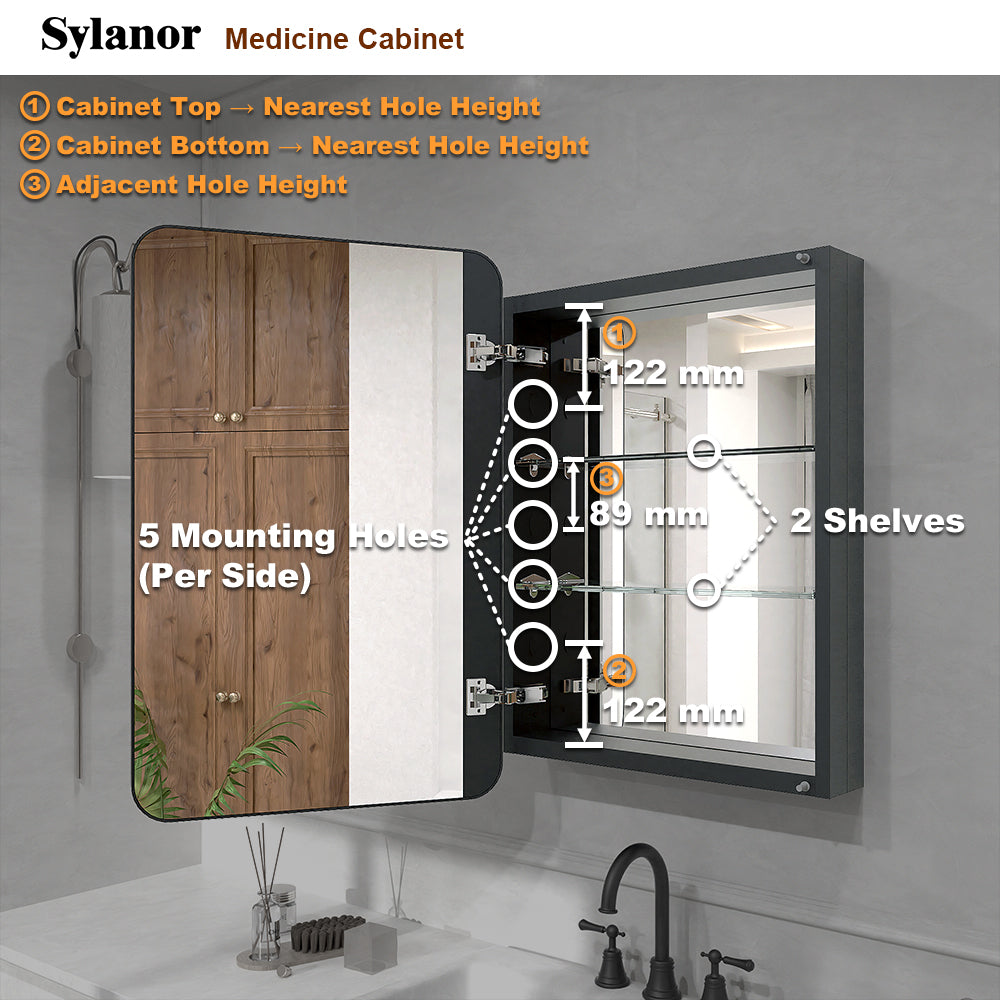 Verve Frameless Recessed or Surface-Mount Rectangular Aluminum Medicine Cabinet with Mirror in Matte Black