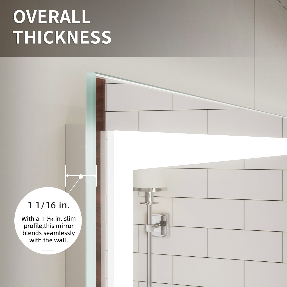Niveal LMD Series Rectangular Frameless LED Wall Bathroom Vanity Mirror in Silver