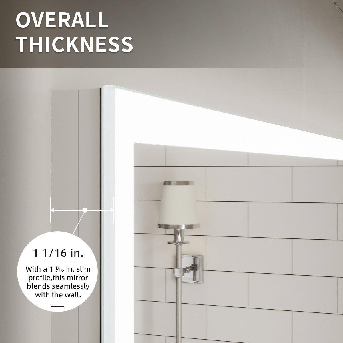 Niveal LMC Series Rectangular Frameless LED Wall Bathroom Vanity Mirror in Silver