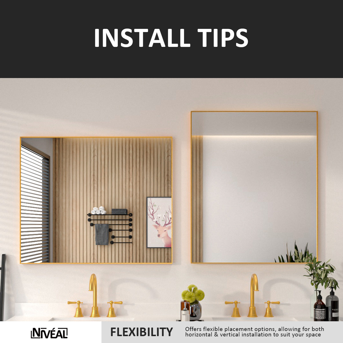 Niveal SE Series Aura Rectangular Framed Wall Bathroom Vanity Mirror