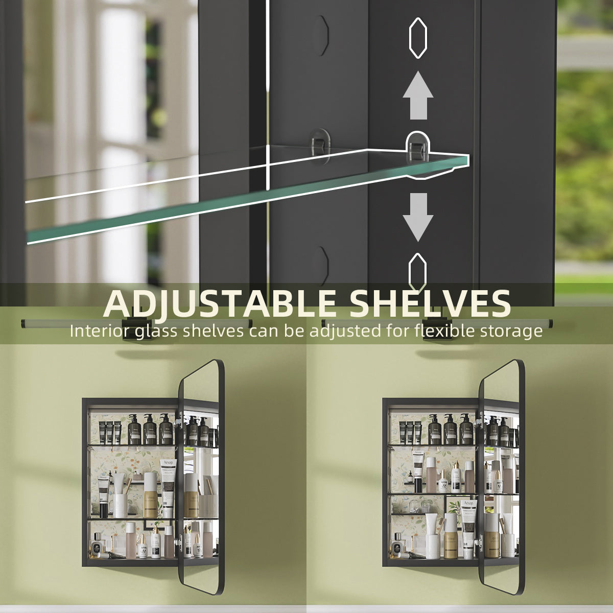 Niveal FMC Series Rectangular Aluminum Recessed/Surface Mount Framed Medicine Cabinet with Mirror