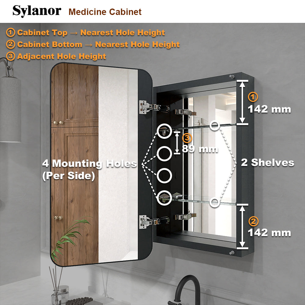 Verve Frameless Recessed or Surface-Mount Rectangular Aluminum Medicine Cabinet with Mirror in Matte Black