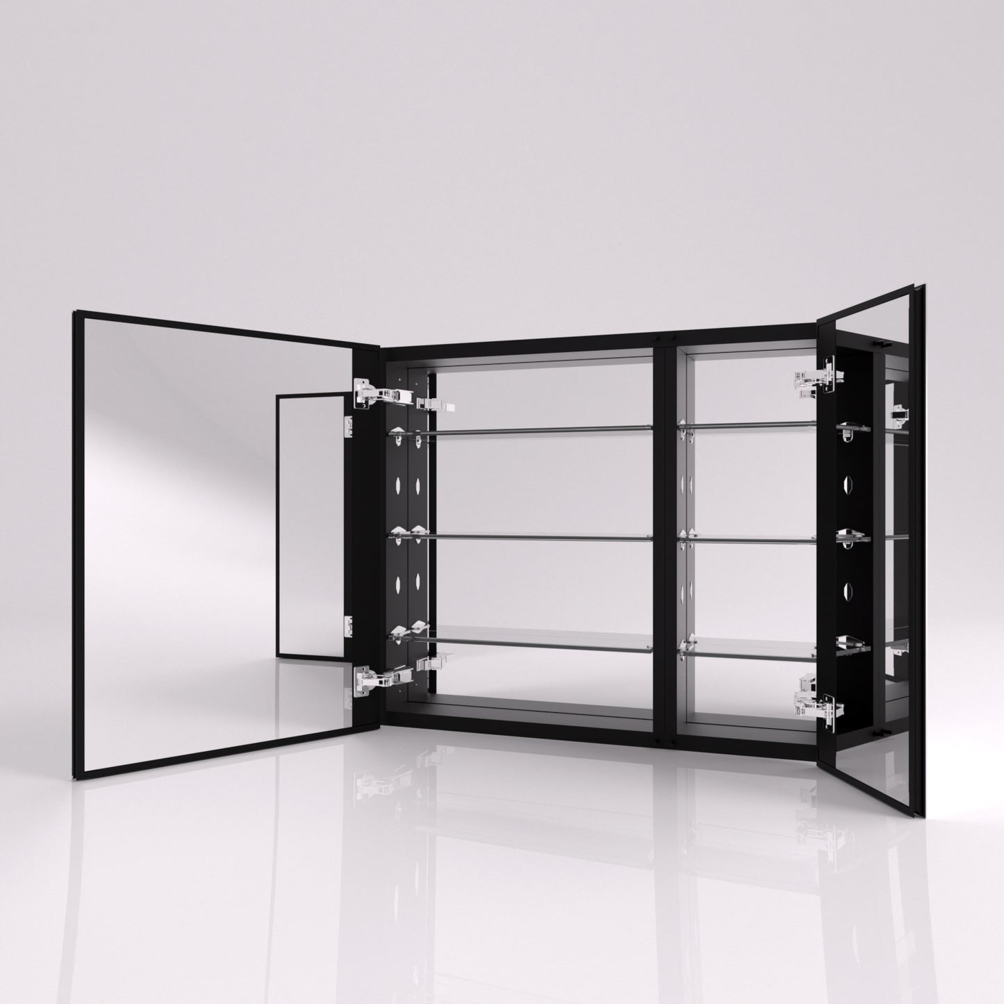 Keen Framless Recessed or Surface-Mount Rectangular Aluminum Medicine Cabinet with Mirror in Silver