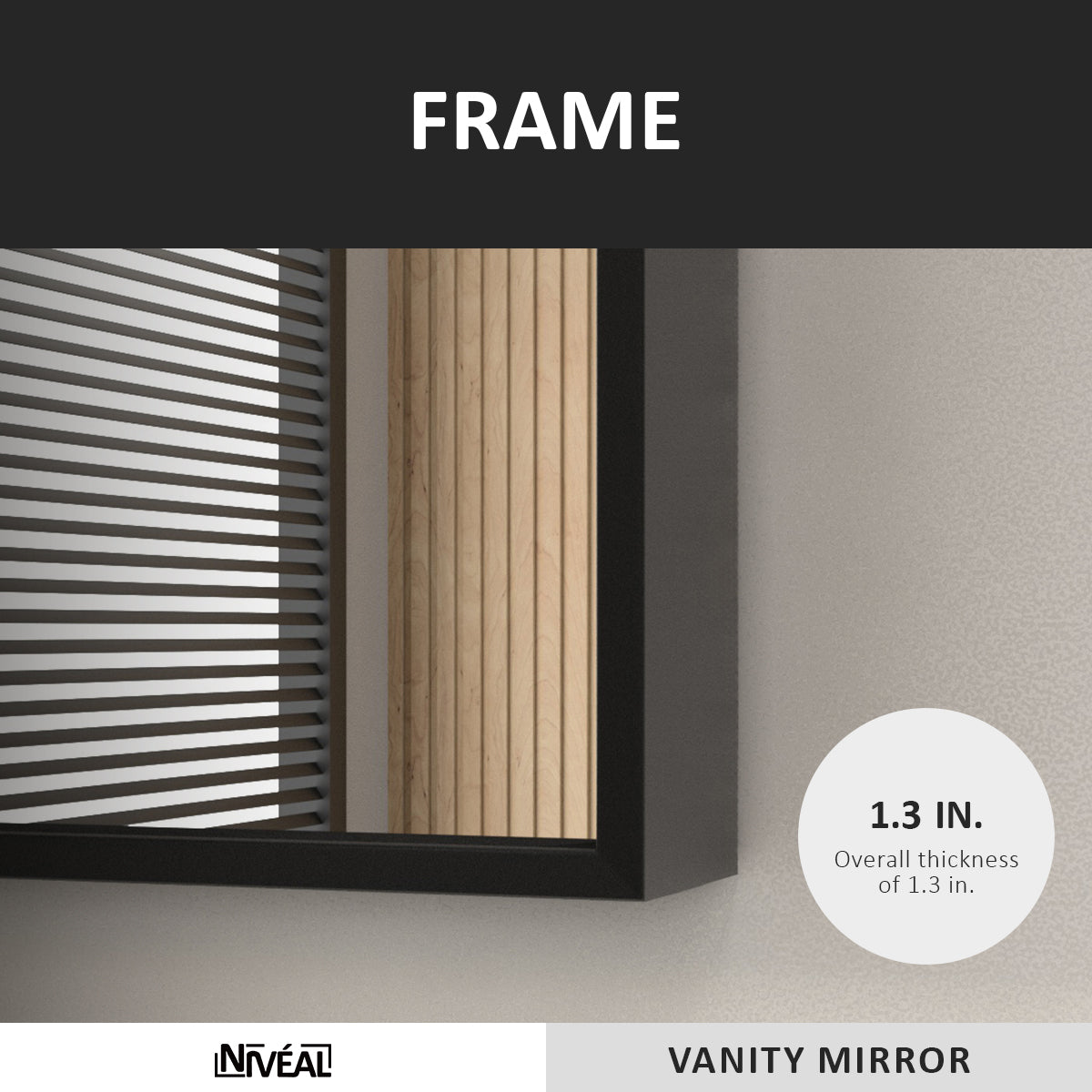 Niveal SE Series Aura Rectangular Framed Wall Bathroom Vanity Mirror