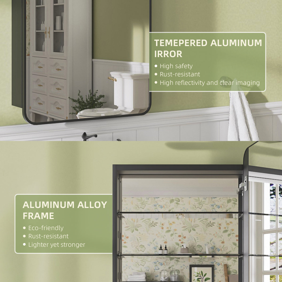 Niveal FMC Series Rectangular Aluminum Recessed/Surface Mount Framed Medicine Cabinet with Mirror
