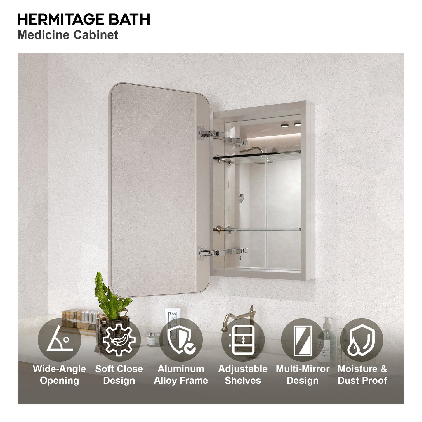 15 in. W. x 24 in. H Rectangular Framed Recessed/Surface Mount Medicine Cabinet with Mirror in Brushed Nickel