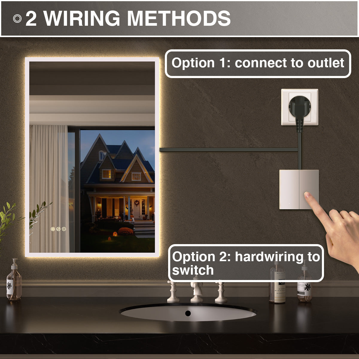 Shimmer Rectangular Frameless Anti-Fog LED Light Dimmable Wall Bathroom Vanity Mirror in Polished Crystal
