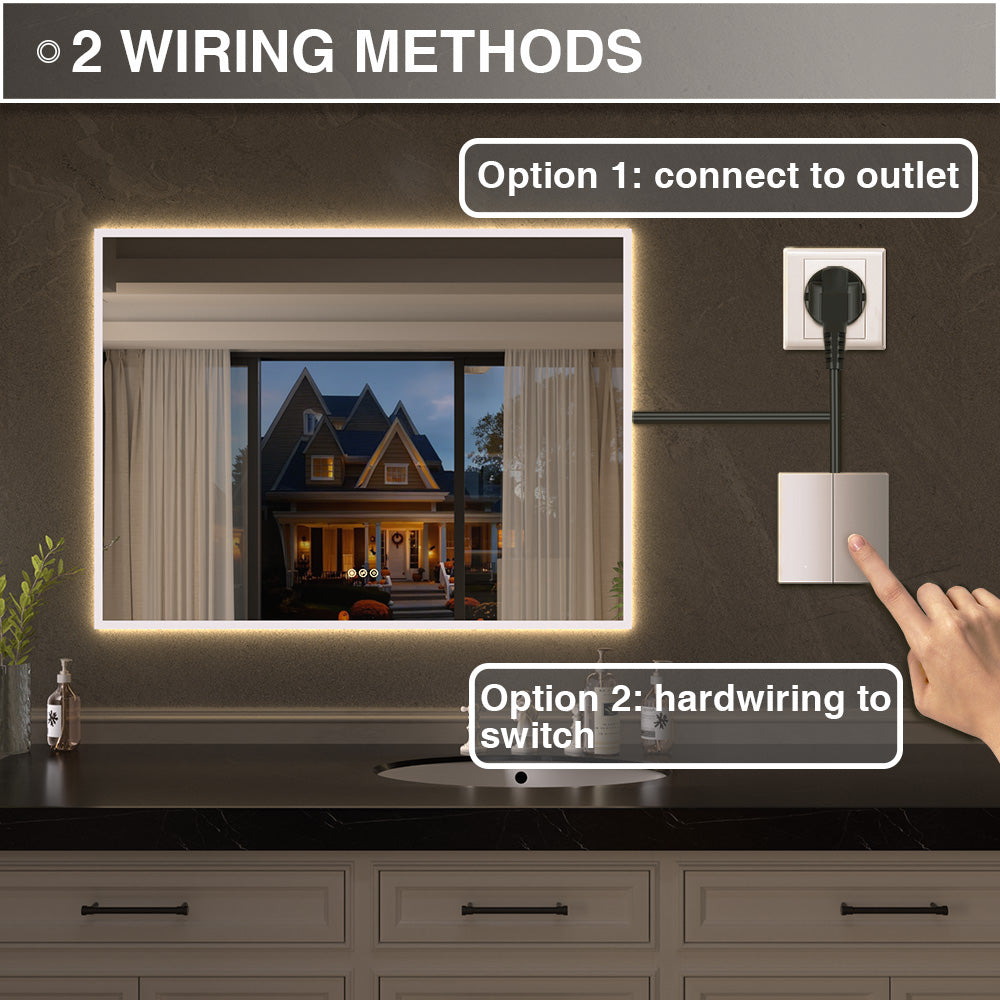 Shimmer Rectangular Frameless Anti-Fog LED Light Dimmable Wall Bathroom Vanity Mirror in Polished Crystal
