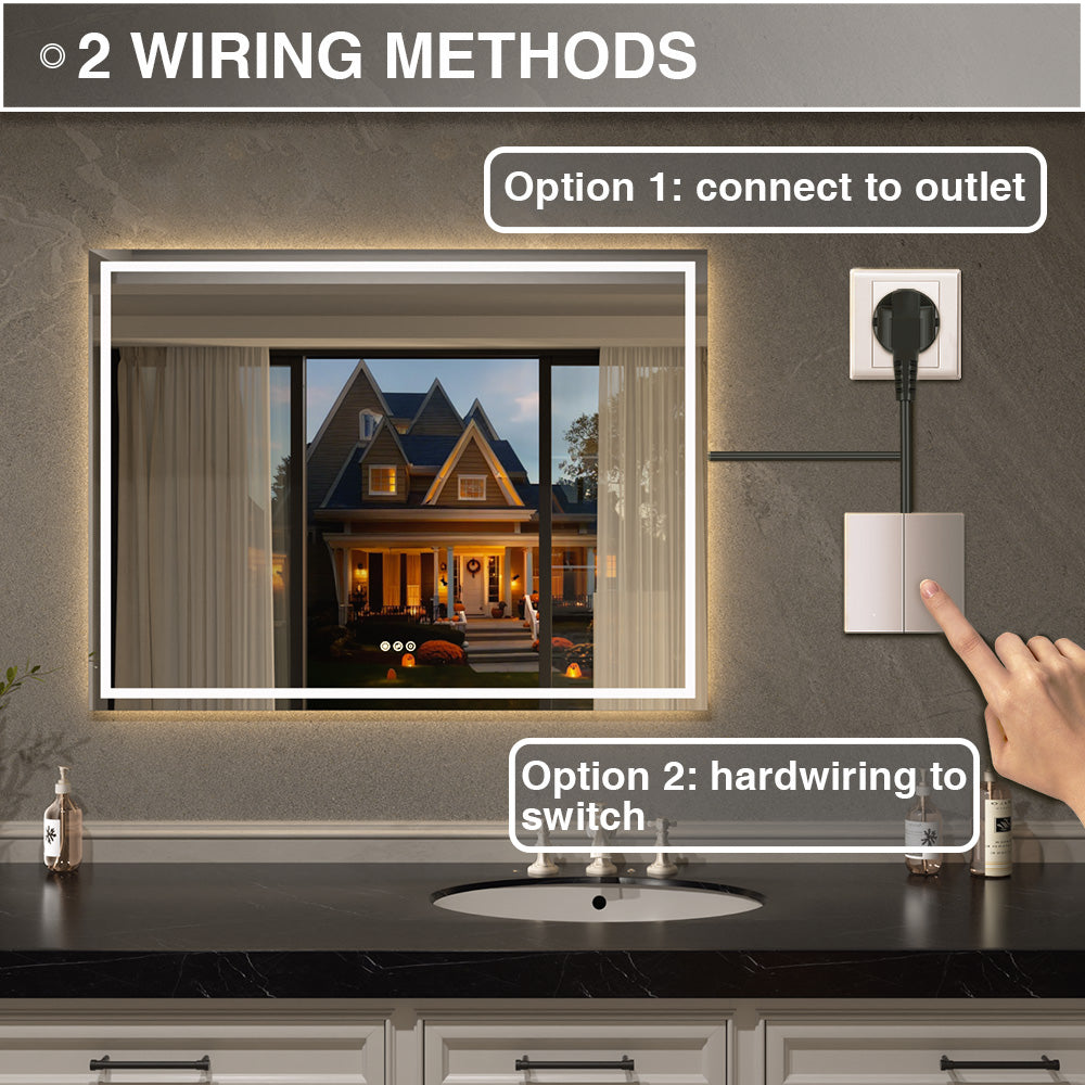 Luma Rectangular Frameless Anti-Fog LED Light Dimmable Wall Bathroom Vanity Mirror in Polished Crystal