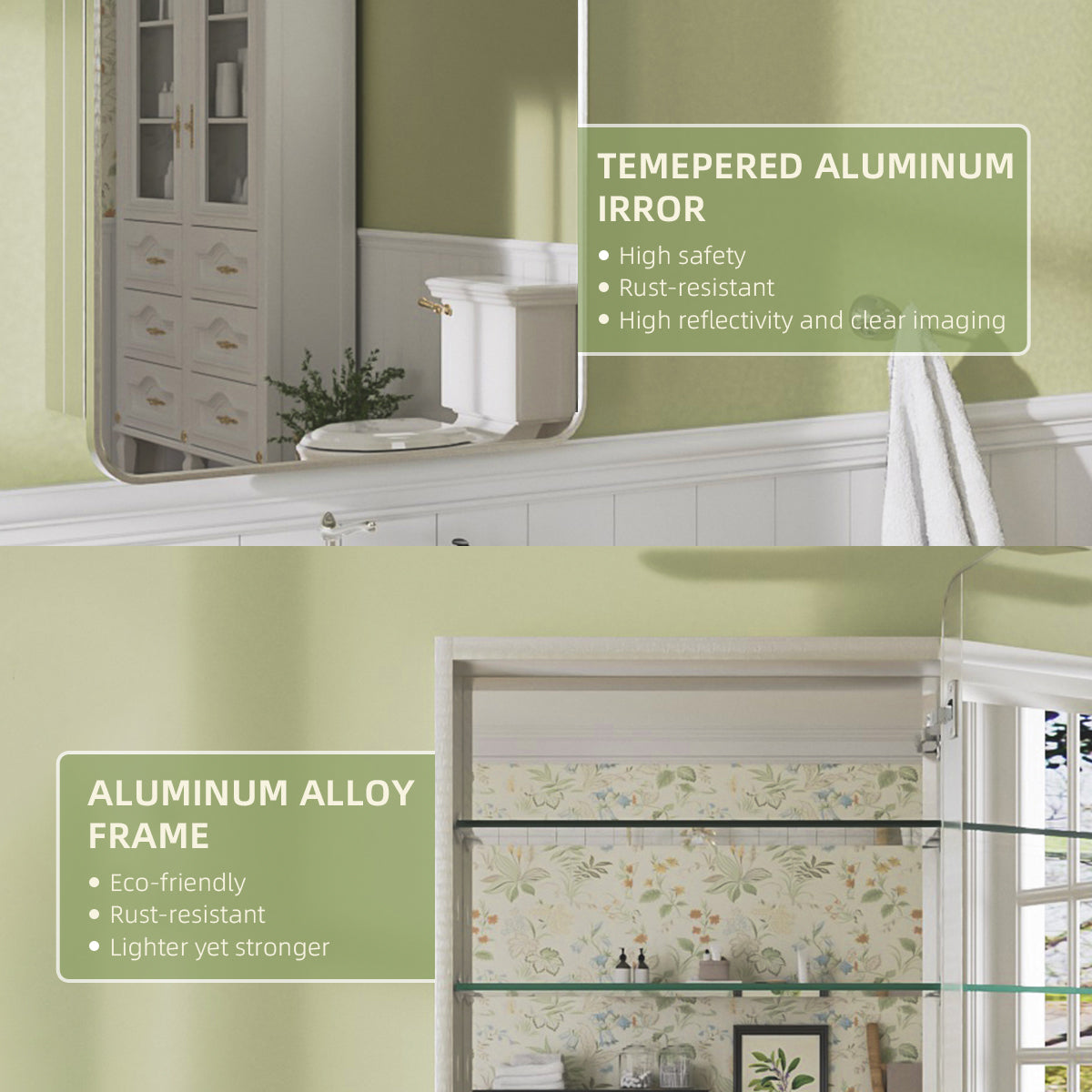 Niveal FMC Series Rectangular Aluminum Recessed/Surface Mount Framed Medicine Cabinet with Mirror