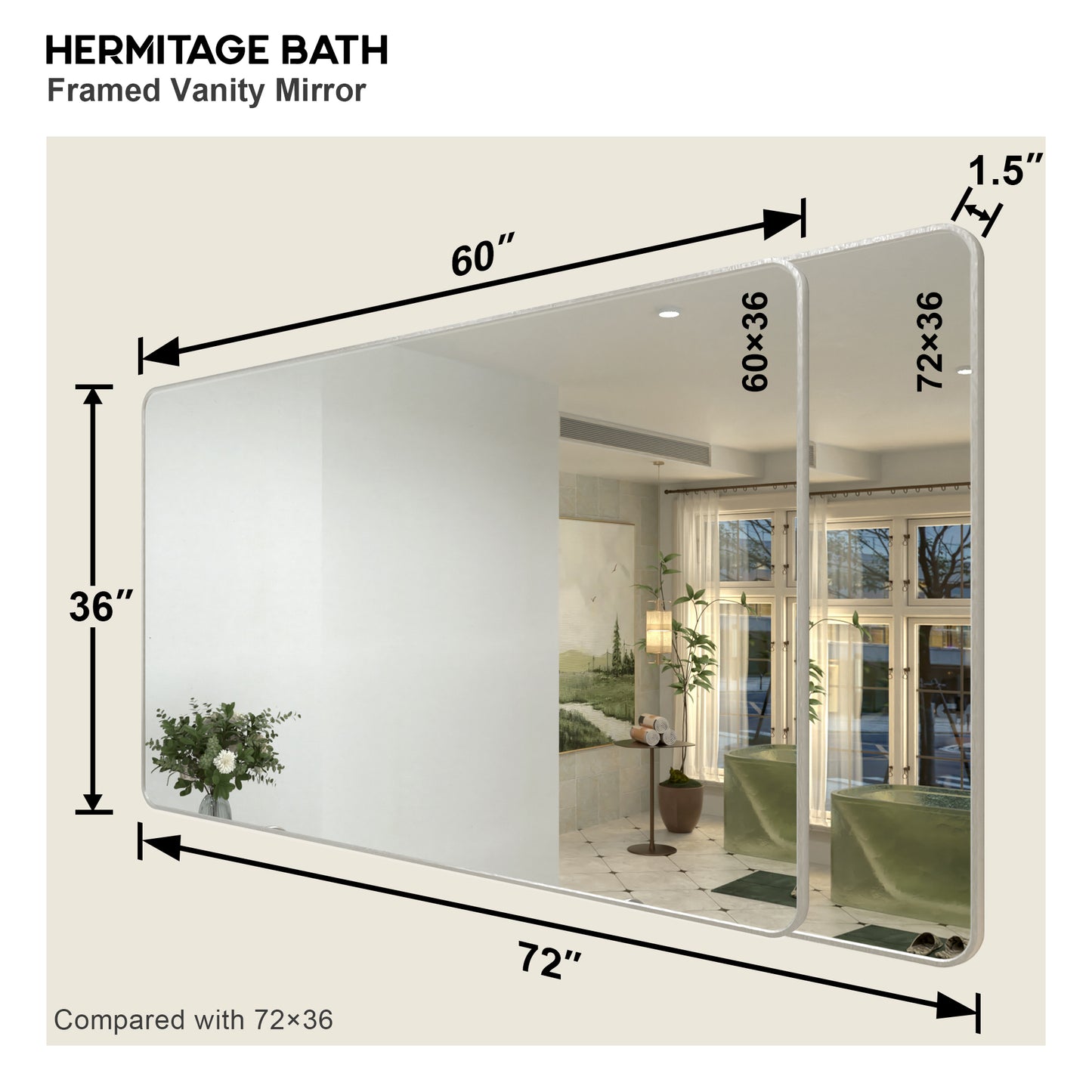 Zyphi 60 in. W x 36 in. H Rectangular Framed Wall Bathroom Vanity Mirror