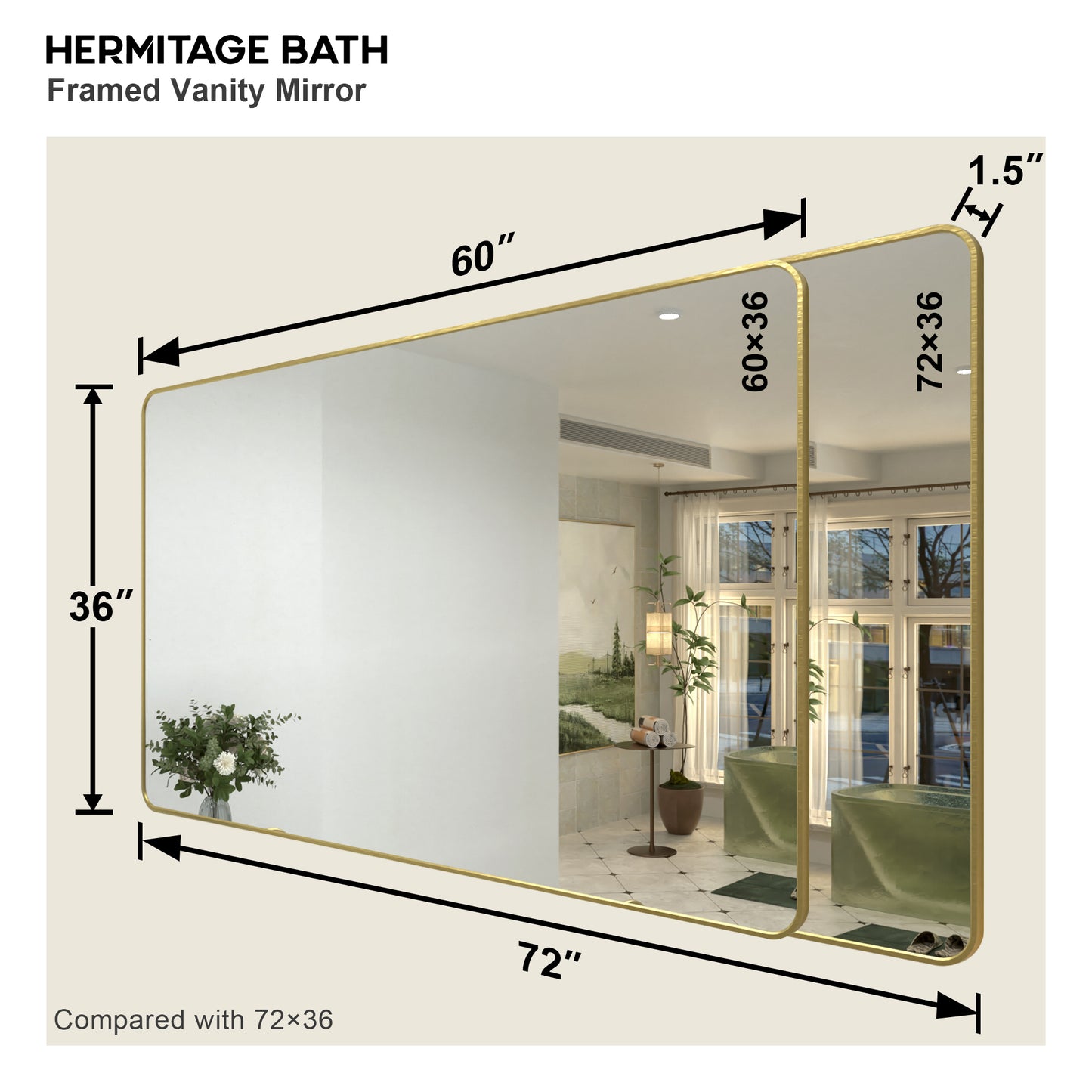 Zyphi 60 in. W x 36 in. H Rectangular Framed Wall Bathroom Vanity Mirror