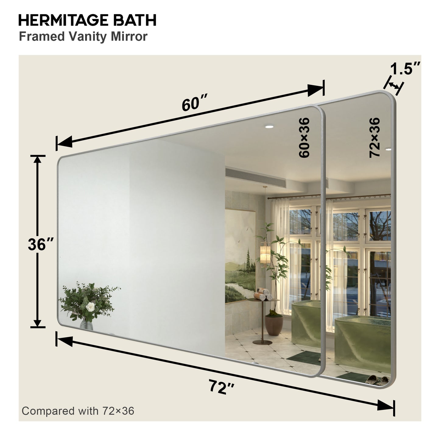 Zyphi 60 in. W x 36 in. H Rectangular Framed Wall Bathroom Vanity Mirror