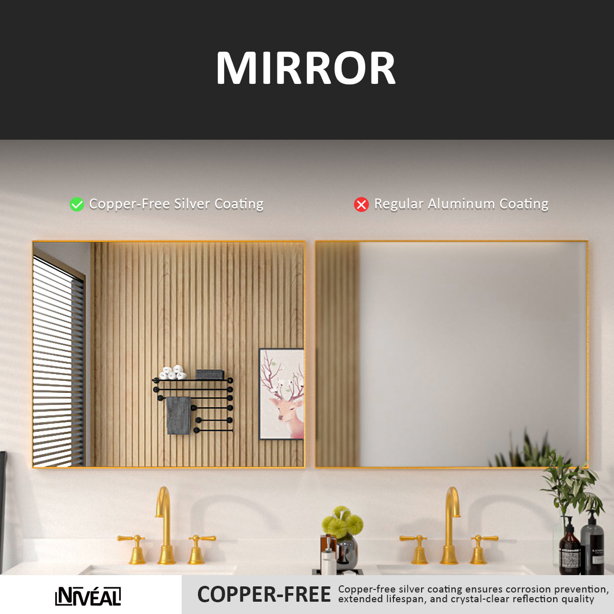 Niveal SE Series Aura Rectangular Framed Wall Bathroom Vanity Mirror